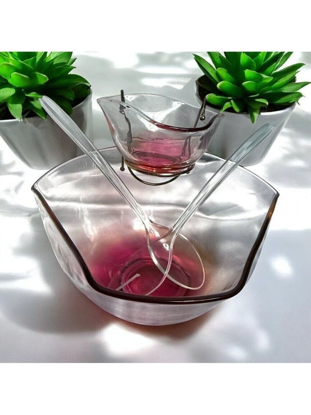 Vintage Indiana Glass Ruby Chip and Dip Salad Set